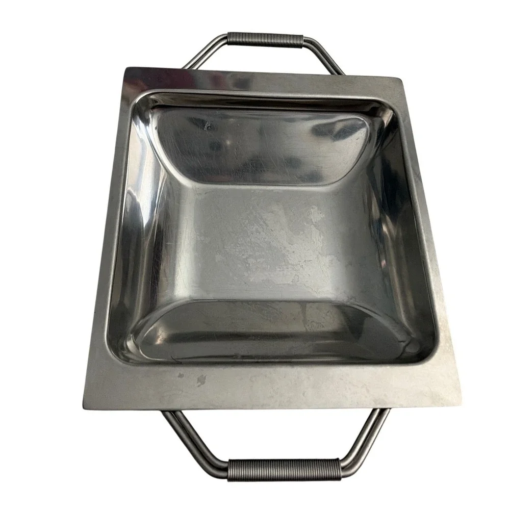 Modern Stainless Steel Square Serving Tray with Spring Wire‎ Handles Silver Dish